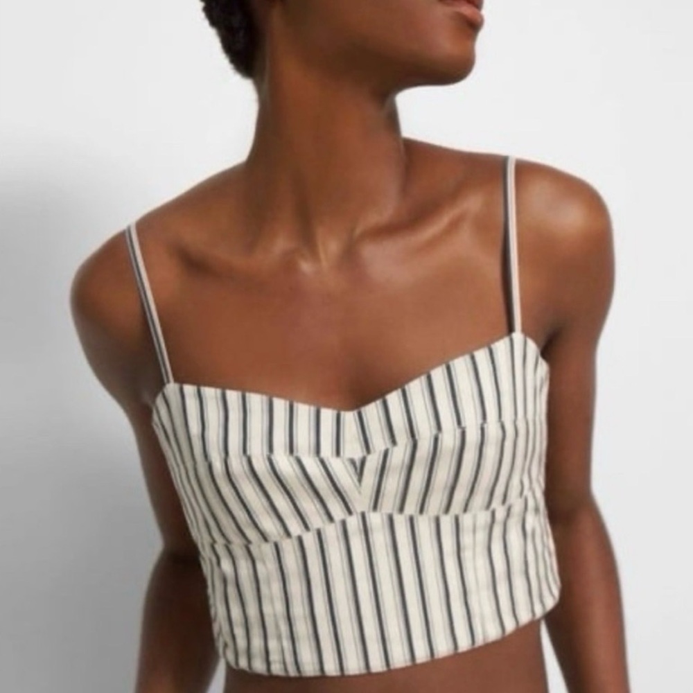 Theory Black and White Striped Bustier Ventura Crop Tank Top